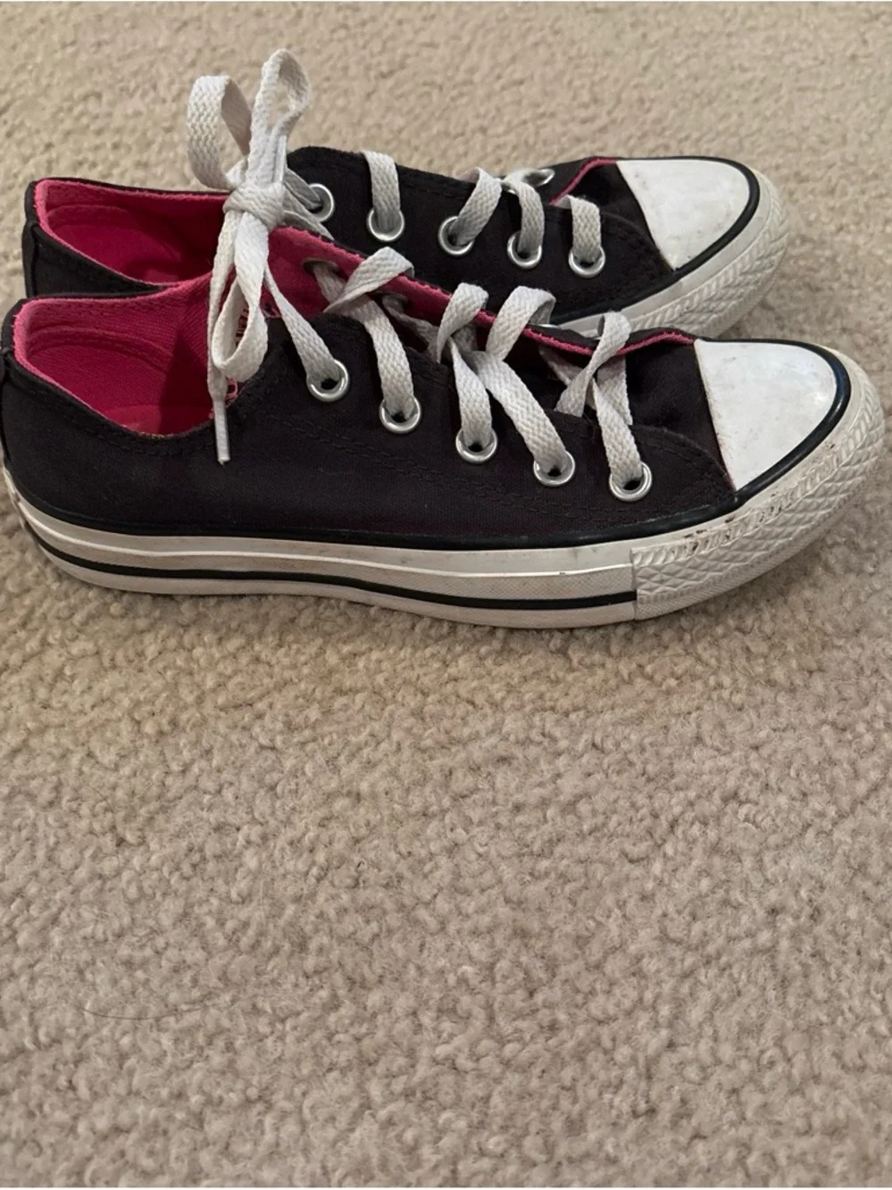 Converse Black Canvas Kids Sneakers with Pink Lining